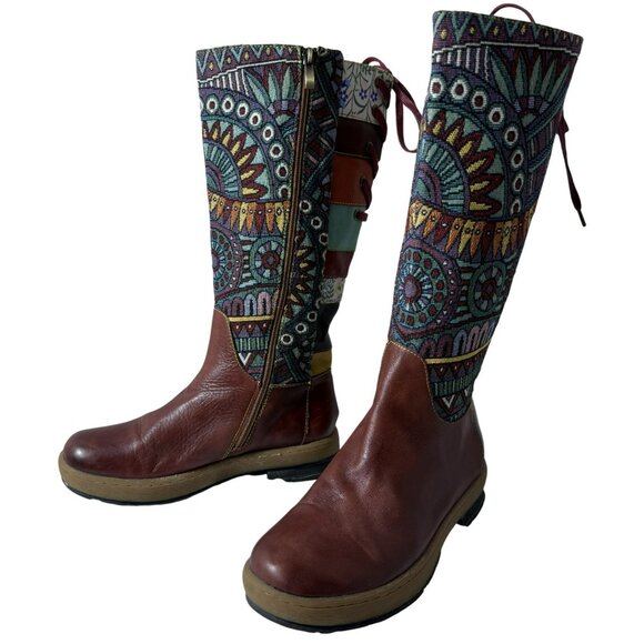 Socofy Shoes - Socofy Bohemian Splicing Leather Knee-High Boots EU 39 | Patchwork | EUC